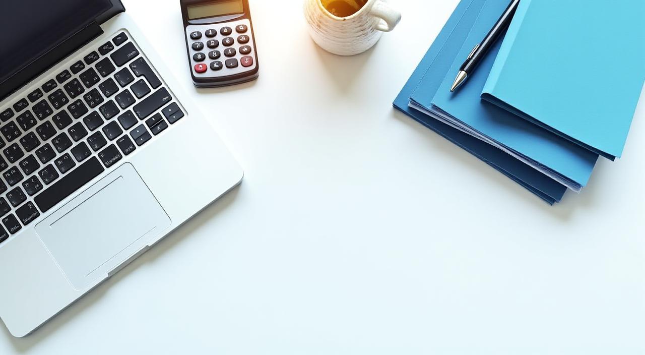 A professional workspace showing documents and a calculator